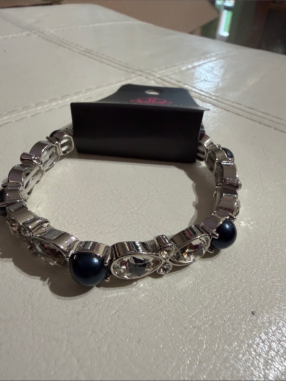 paparazzi Silver-Tone Bracelet with Navy Pearls and Clear Crystals